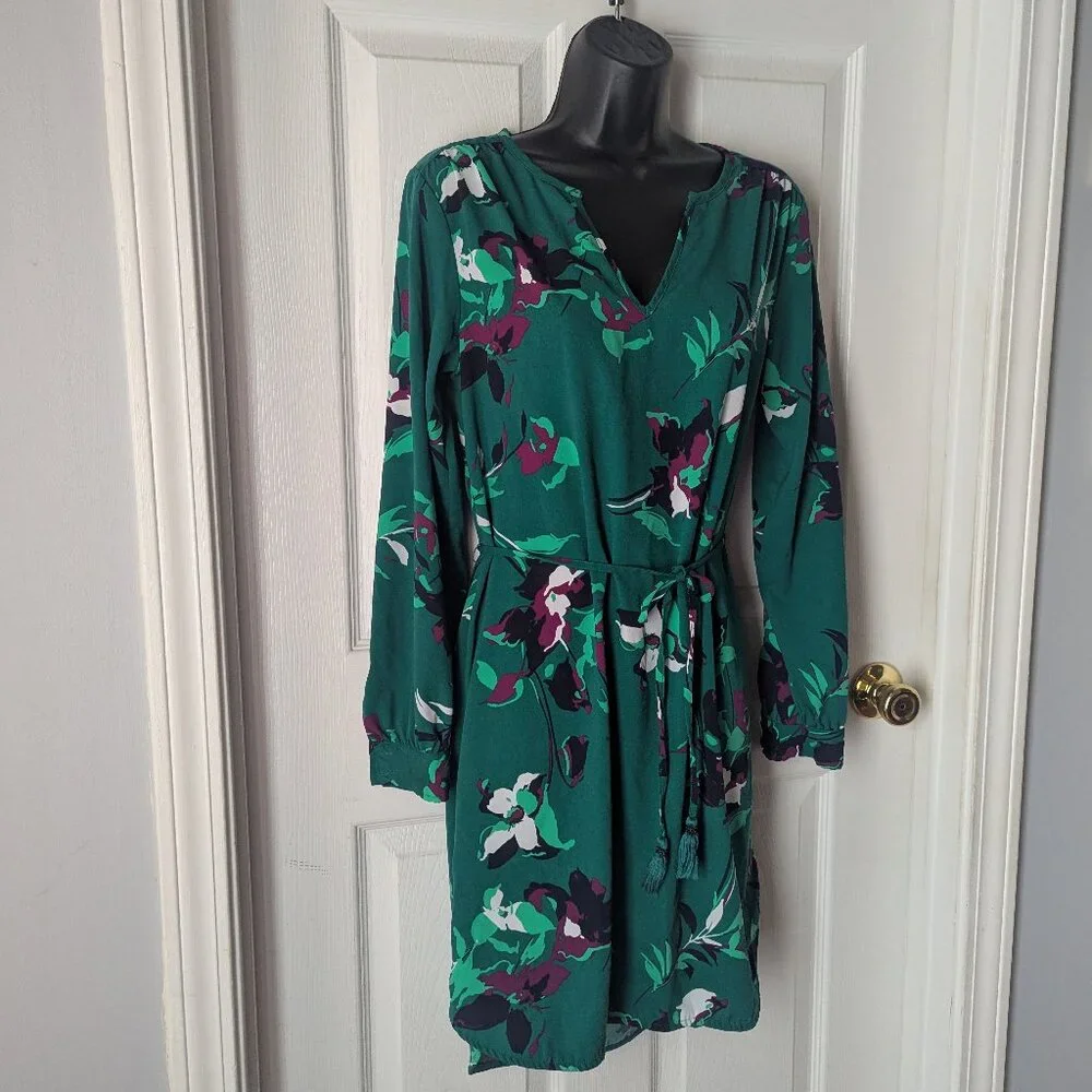 Merino green floral dress - S - Picture 1 of 6